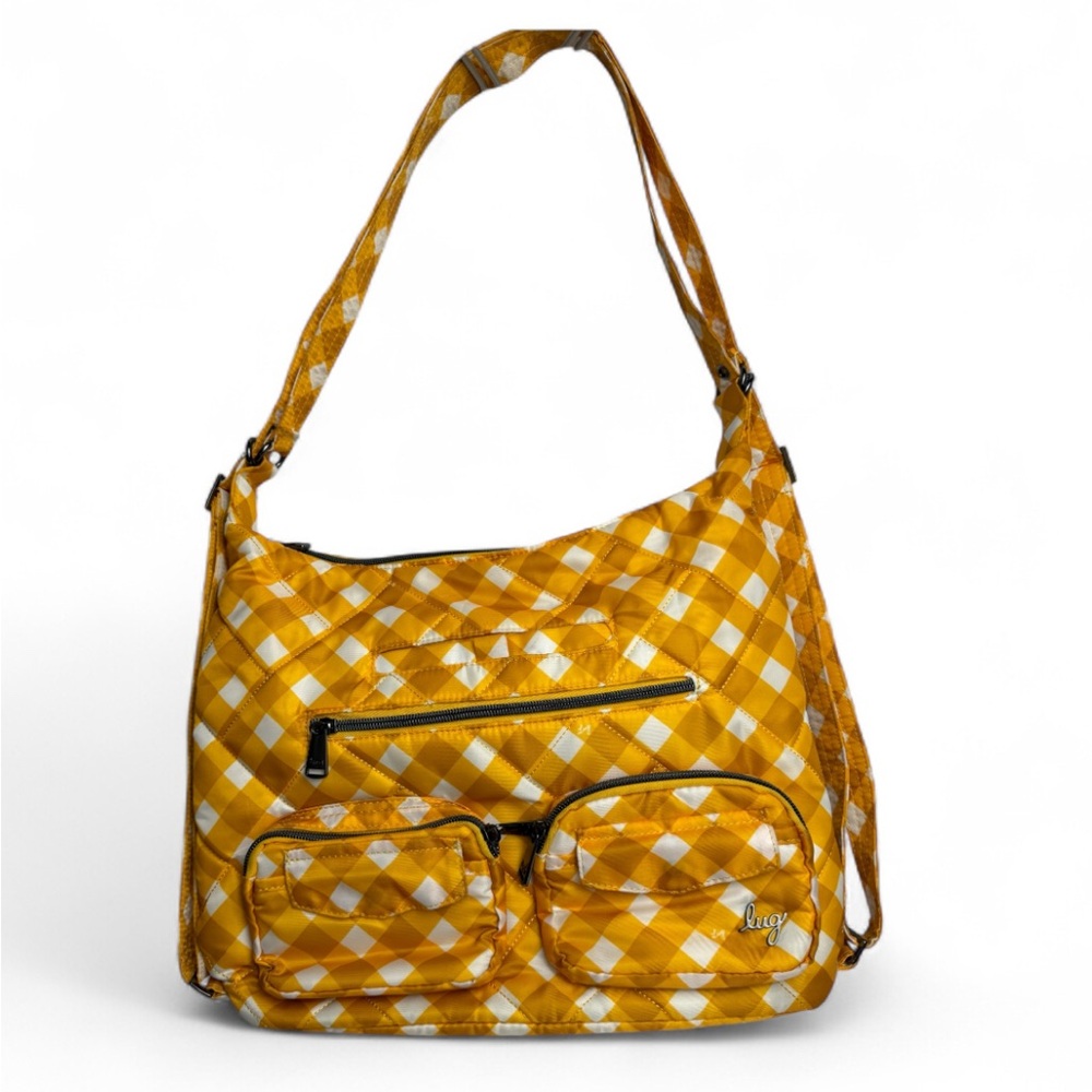 Lug Zipliner 2 Convertible Hobo Bag Gingham Mustard NWOT